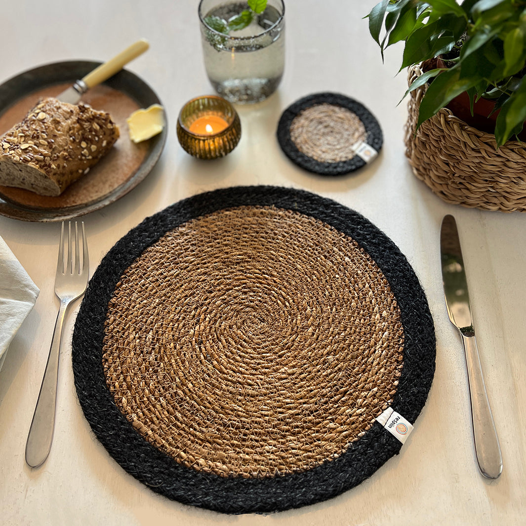 Seagrass & Jute Tablemat - Natural/Black