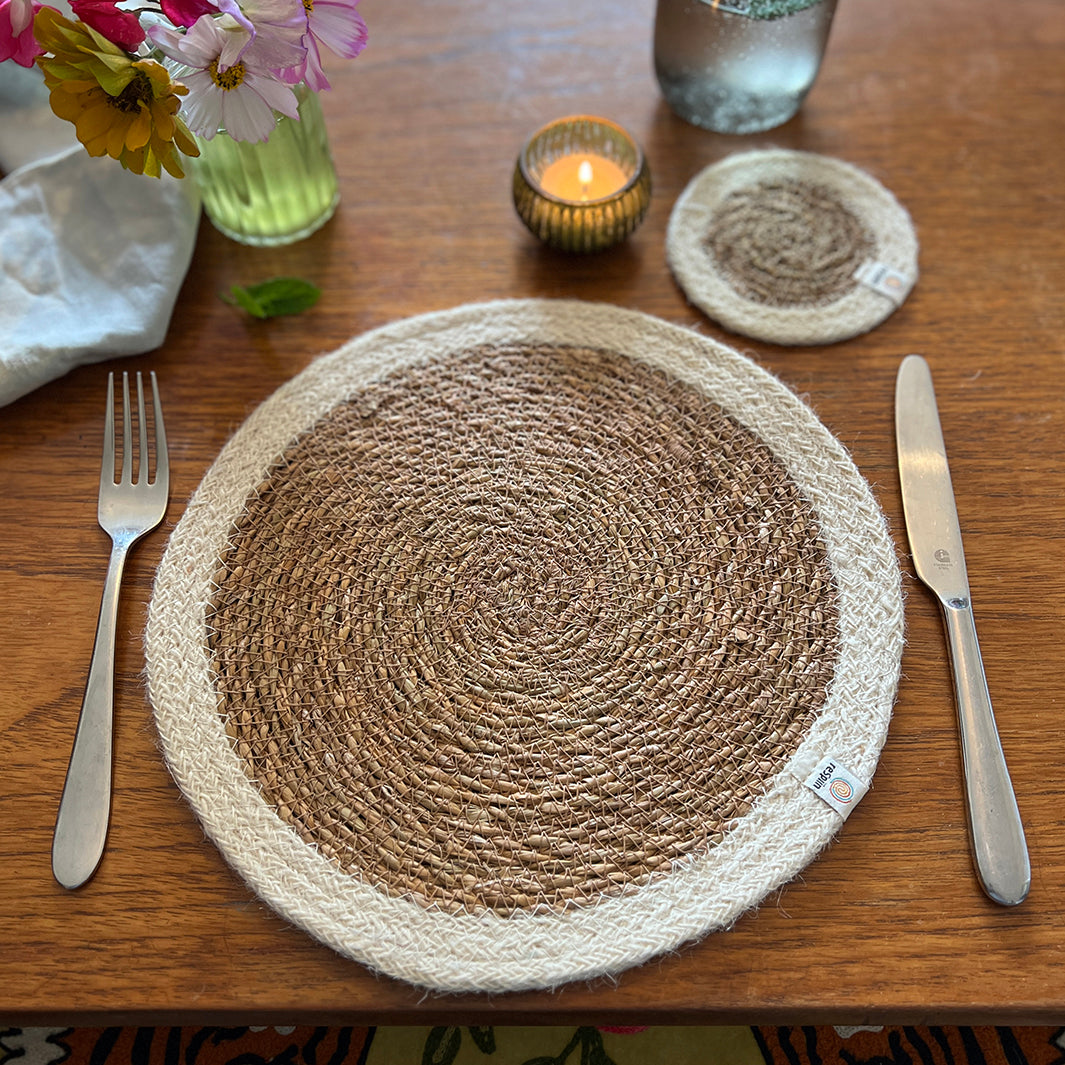 Seagrass & Jute Tablemat - Natural/White