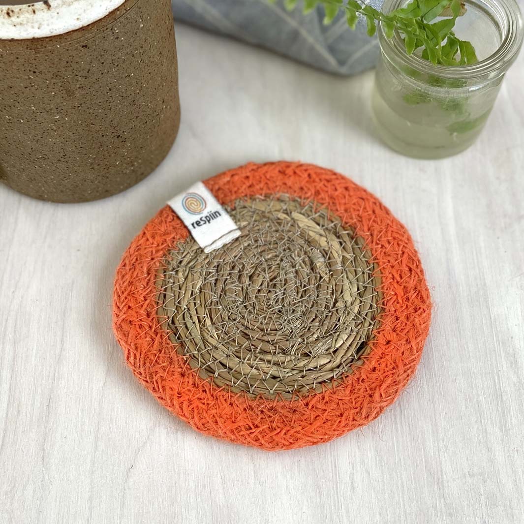 Seagrass & Jute Coaster - Natural/Orange