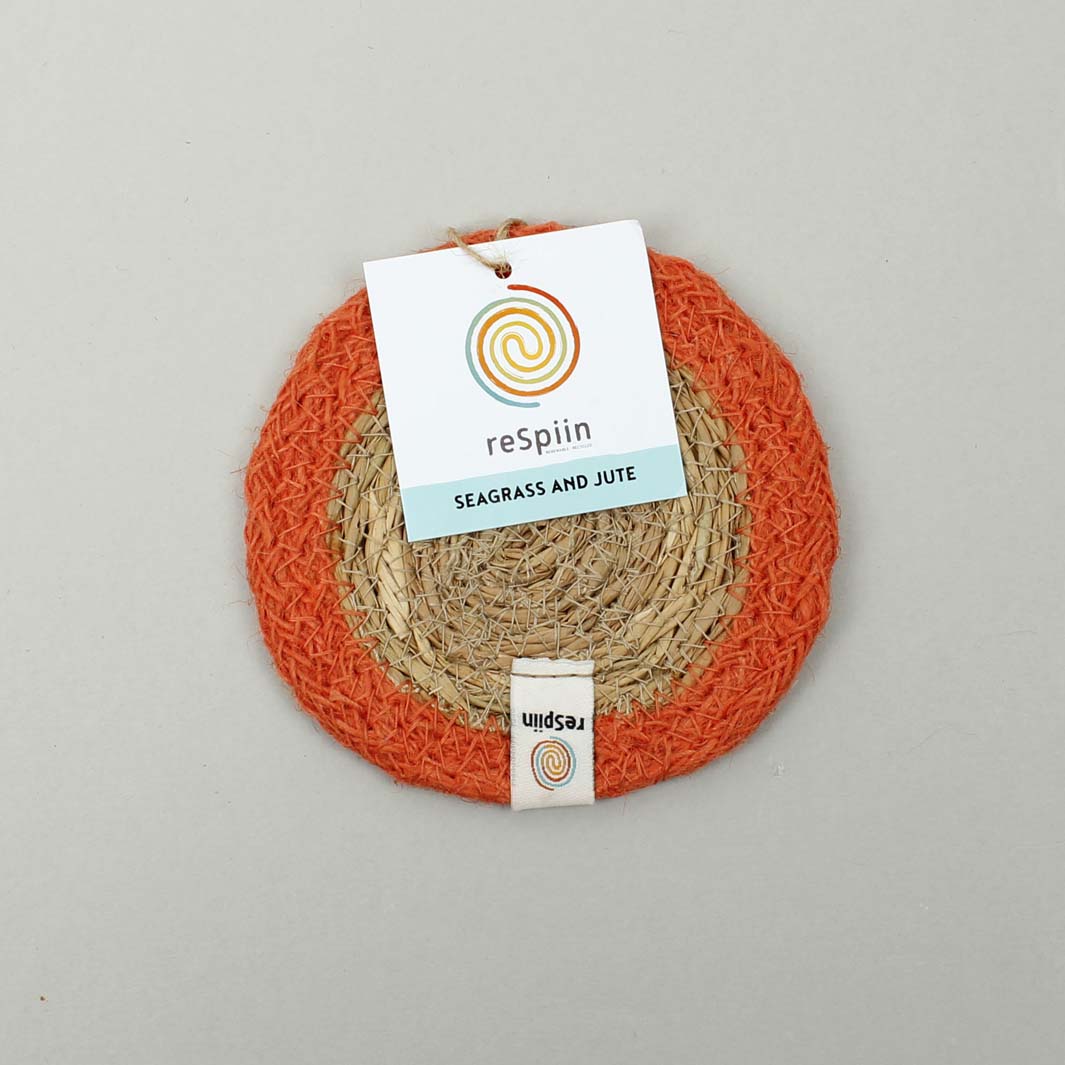 Seagrass & Jute Coaster - Natural/Orange