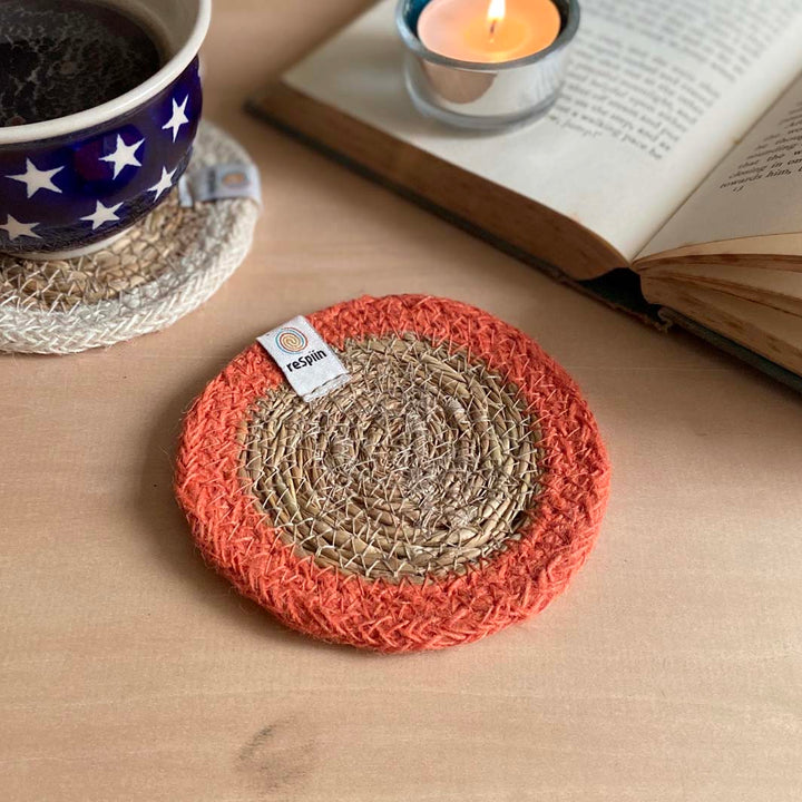 Seagrass & Jute Coaster - Natural/Orange