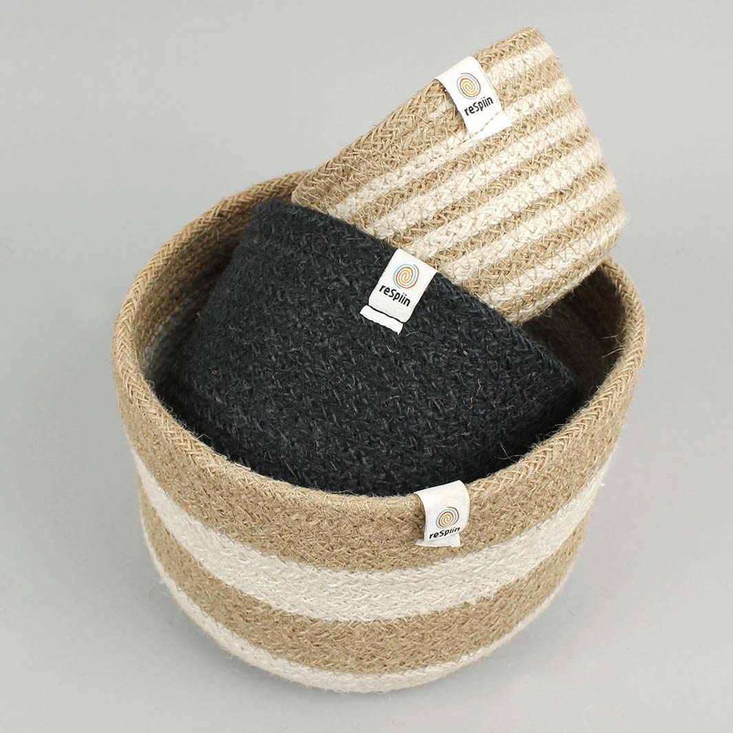 Jute Tall Basket Set - Pebble