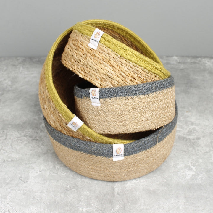 Jute Shallow Basket Set of 2 - Natural/Grey