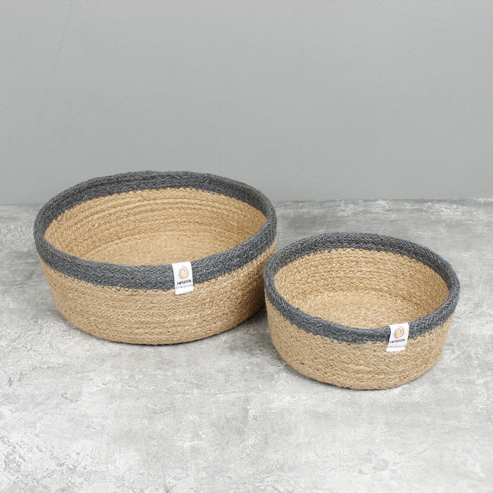 Jute Shallow Basket Set of 2 - Natural/Grey