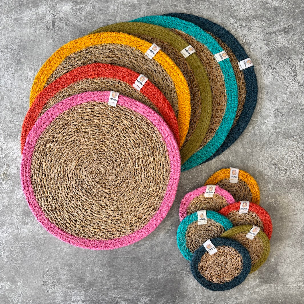 Set of 6 Seagrass & Jute Coasters - Rainbow