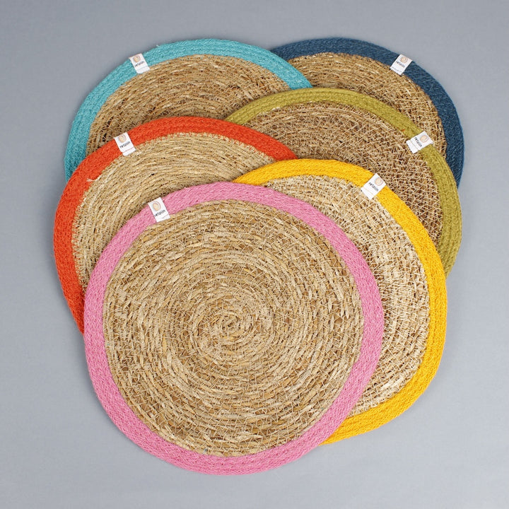 Set of 6 Seagrass & Jute Tablemats - Rainbow