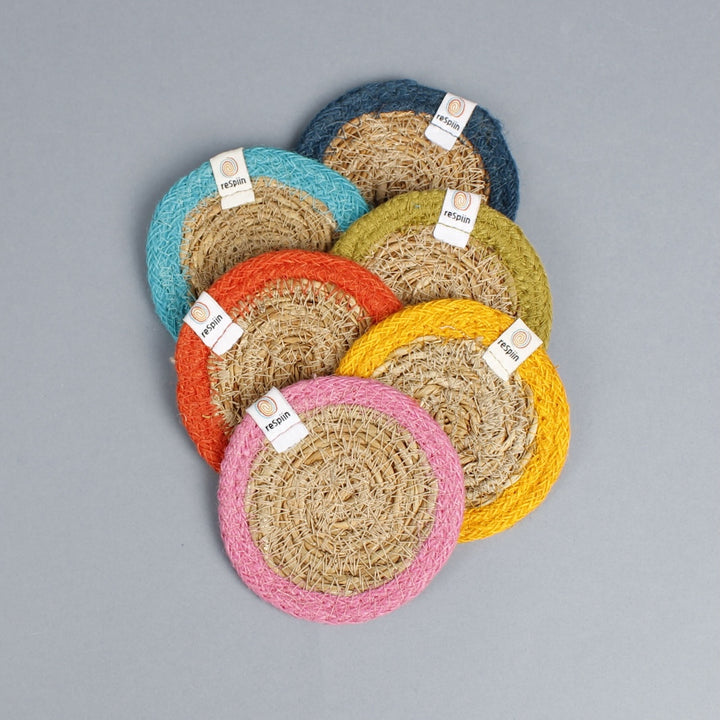 Set of 6 Seagrass & Jute Coasters - Rainbow