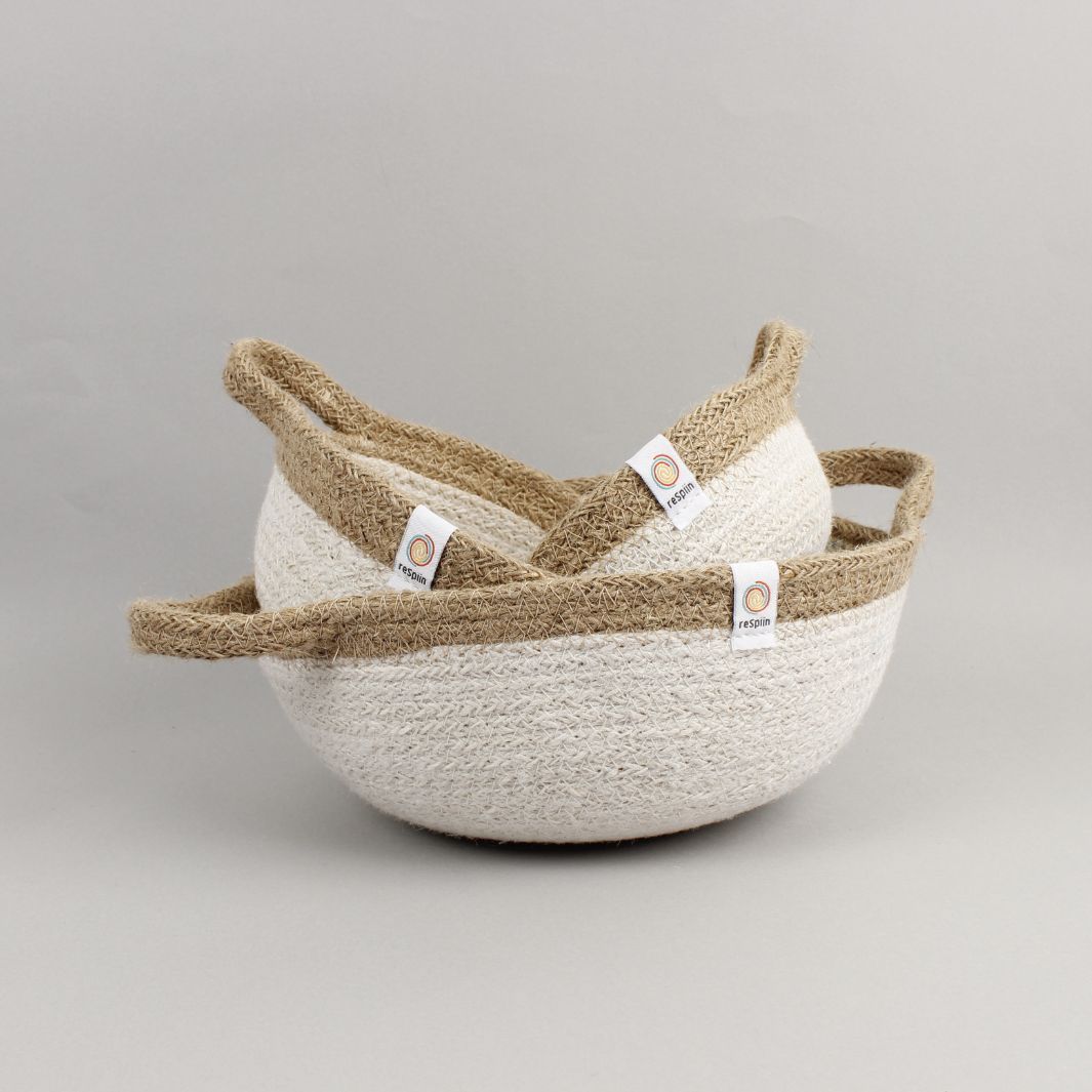 Jute Handled Bowl Set - Natural/White