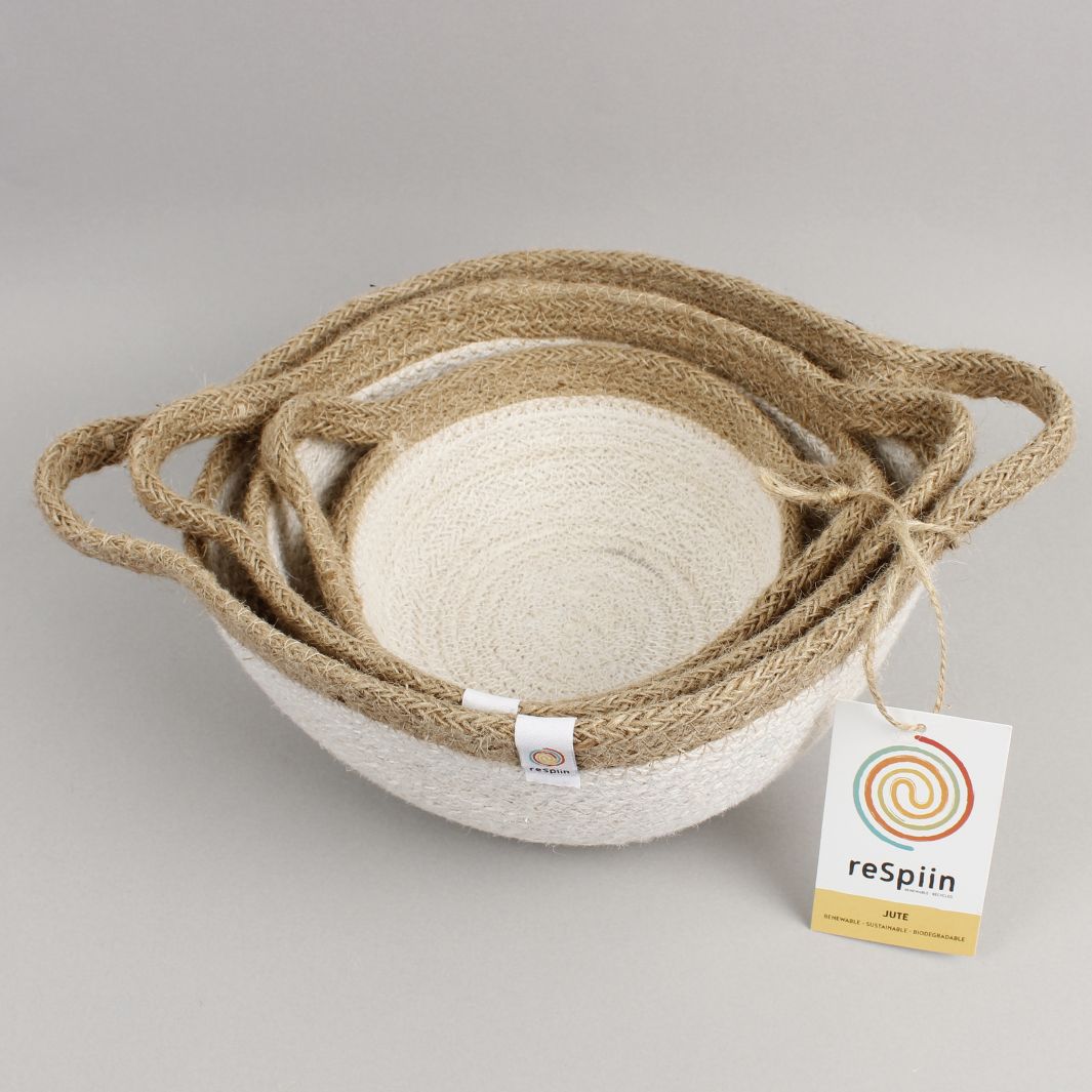 Jute Handled Bowl Set - Natural/White