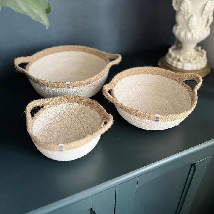 Jute Handled Bowl Set - Natural/White