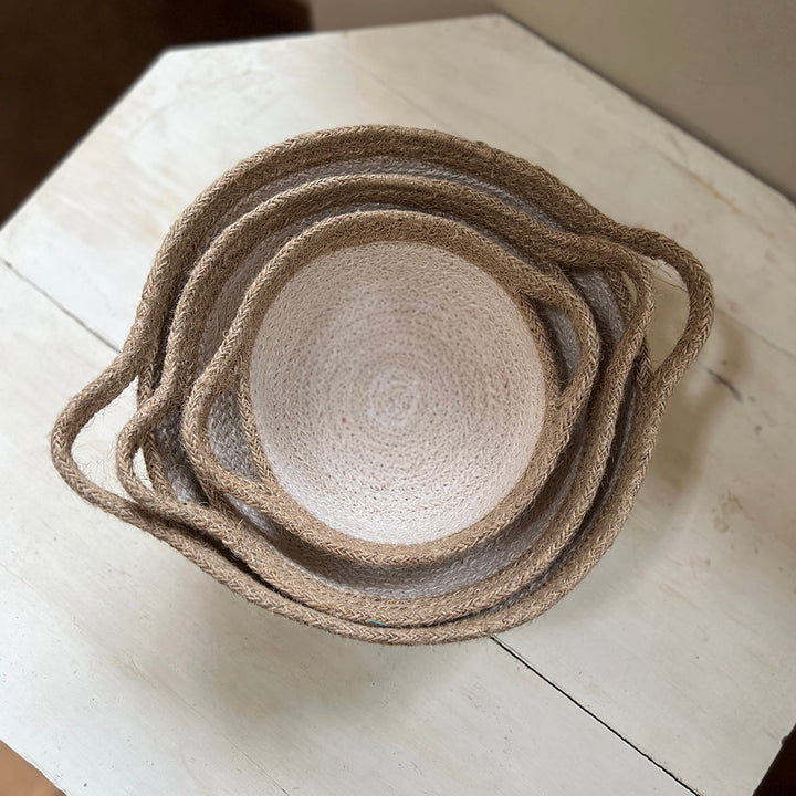 Jute Handled Bowl Set - Natural/White