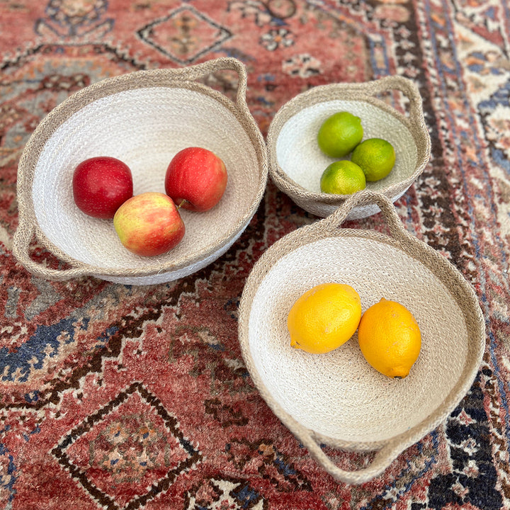 Jute Handled Bowl Set - Natural/White
