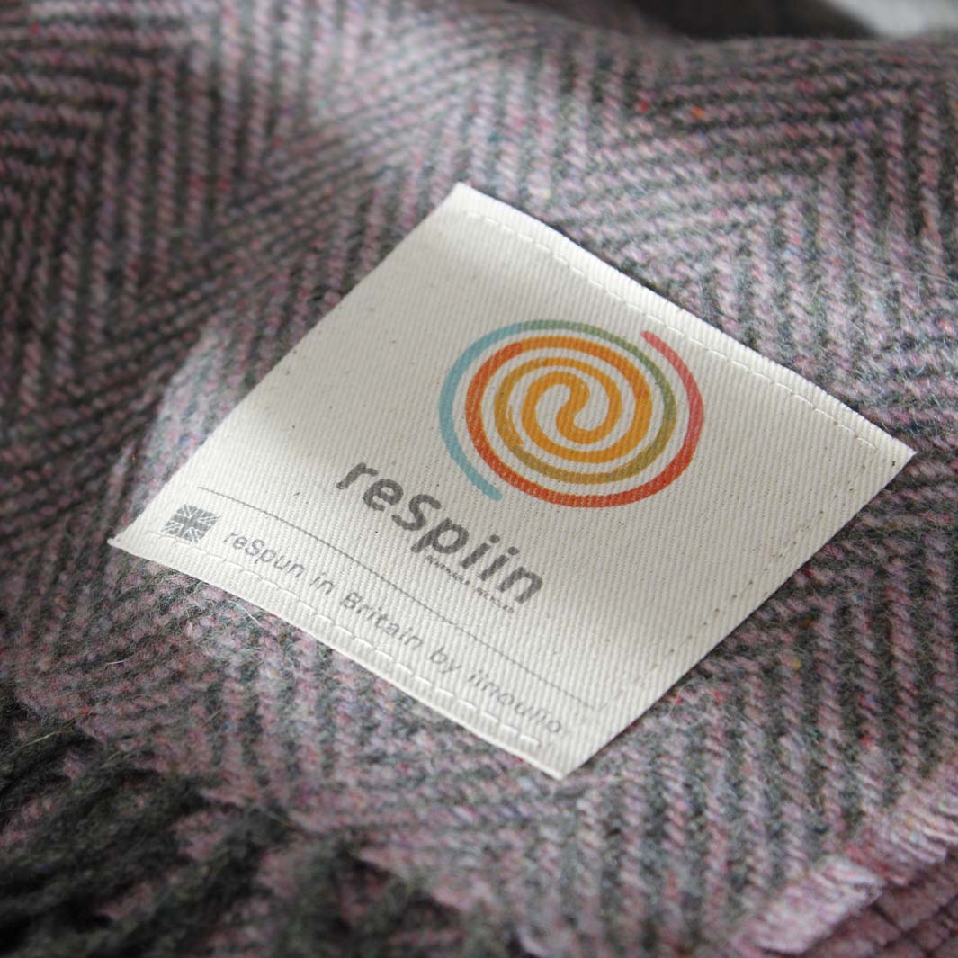 Recycled Wool Large Herringbone Blanket/Throw - Candyfloss