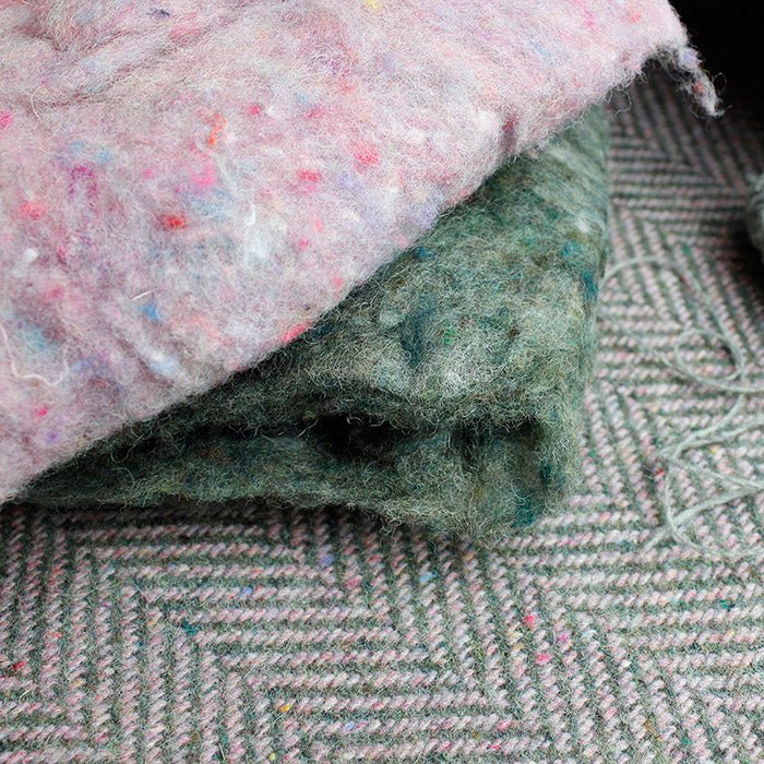 Large Recycled Wool Herringbone Throw with Twisted Fringe - Candyfloss - Green Tulip