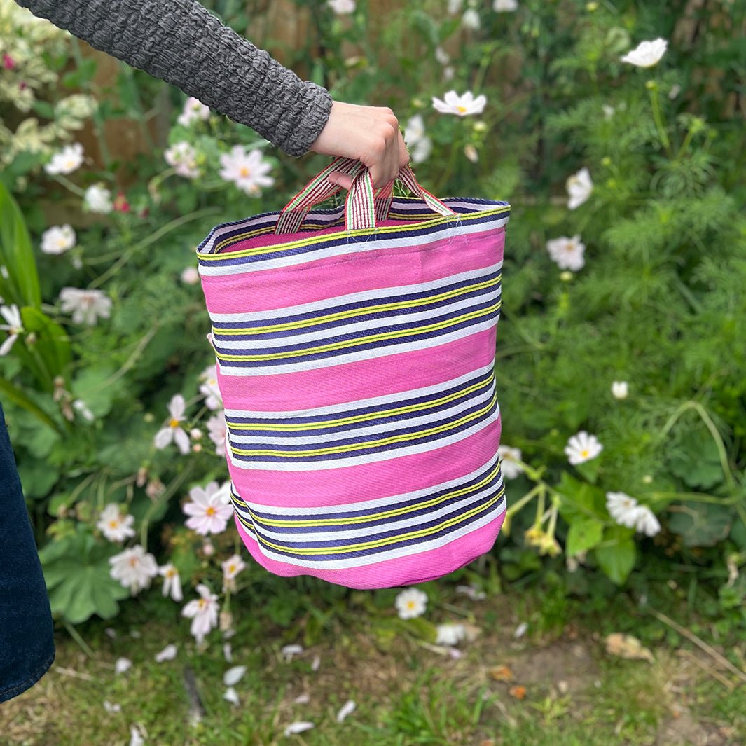 Recycled Woven Bucket Bag - Green Tulip