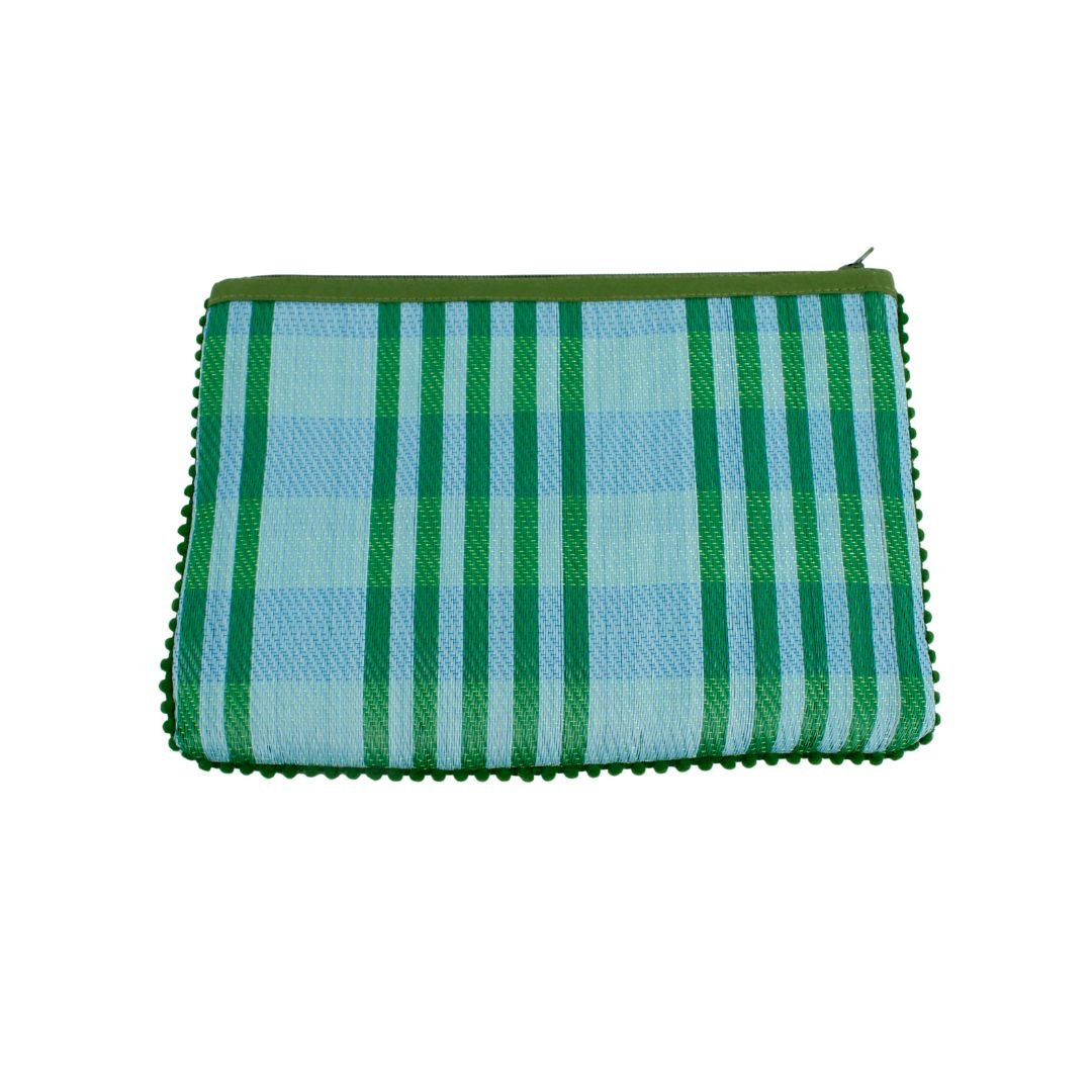 Recycled Woven Pom Pom Pouch - Green Tulip