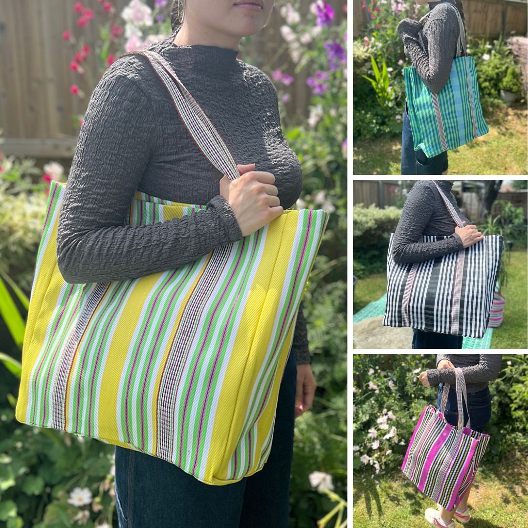 Recycled Woven Tote Bag - Green Tulip