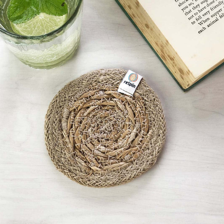 Seagrass & Jute Coaster - Green Tulip