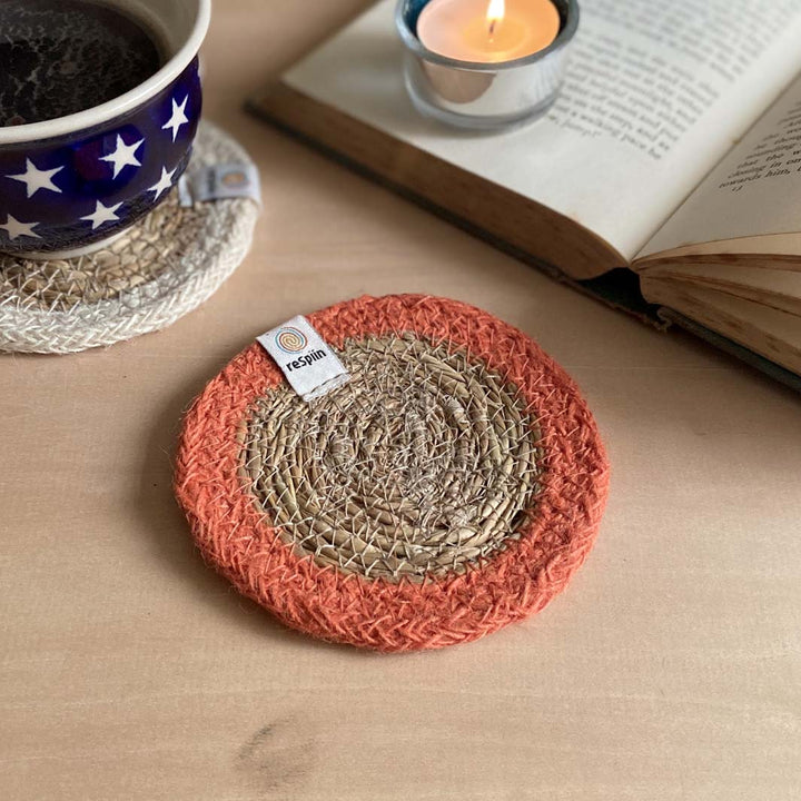 Seagrass & Jute Coaster - Green Tulip