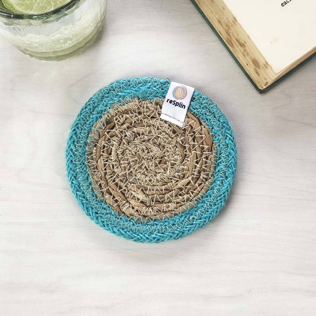 Seagrass & Jute Coaster - Green Tulip