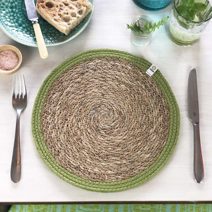 Seagrass & Jute Tablemat - Green Tulip