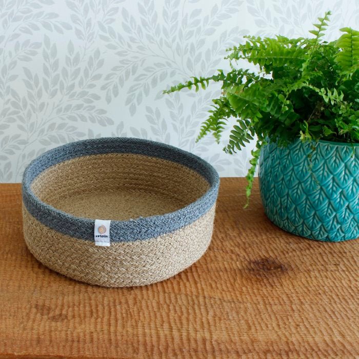 Shallow Jute Basket - Natural/Grey - Medium - Green Tulip