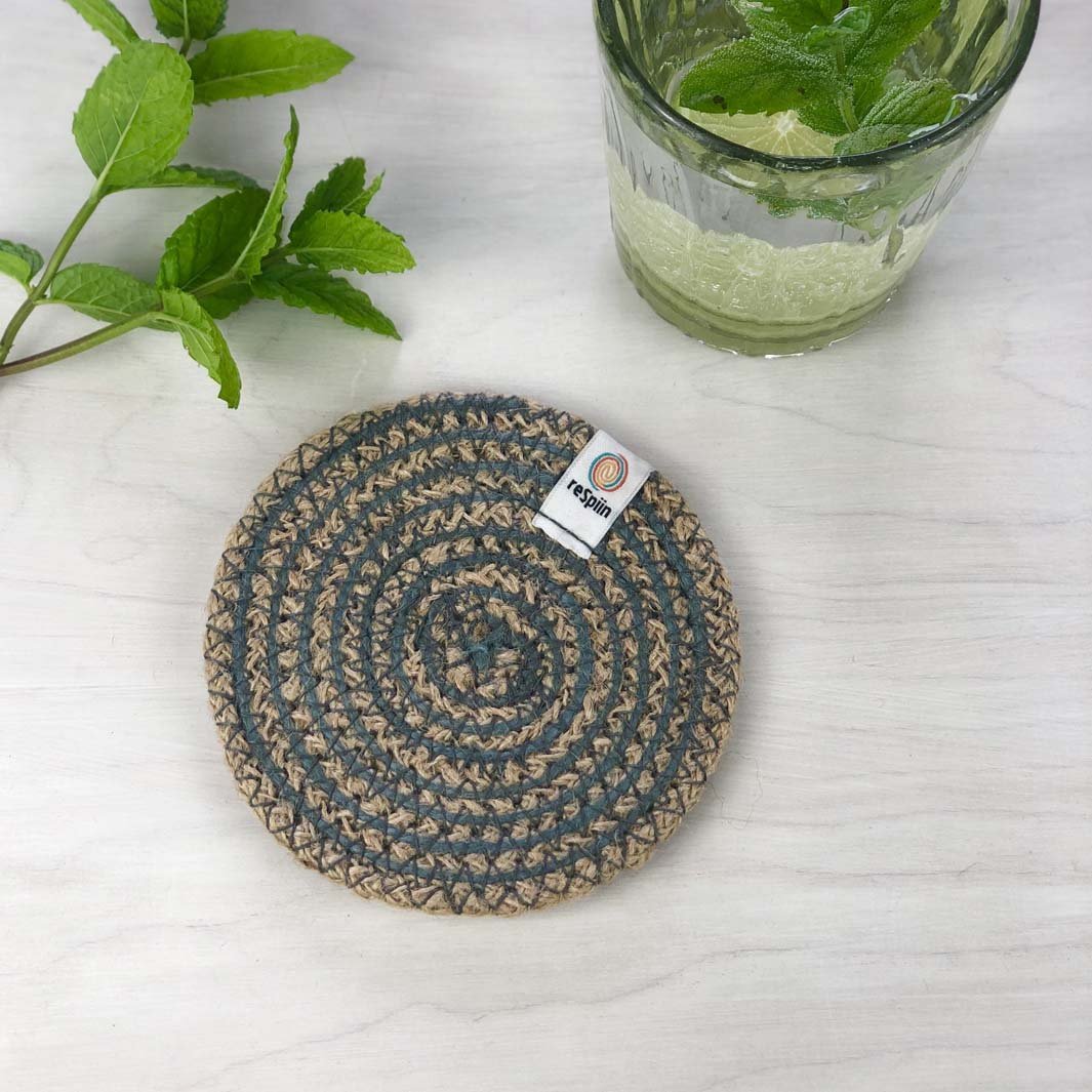 Spiral Jute Coaster - Green Tulip