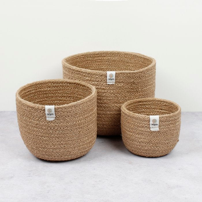 Tall Jute Basket Set - Natural - Green Tulip