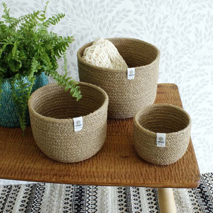 Tall Jute Basket Set - Natural - Green Tulip