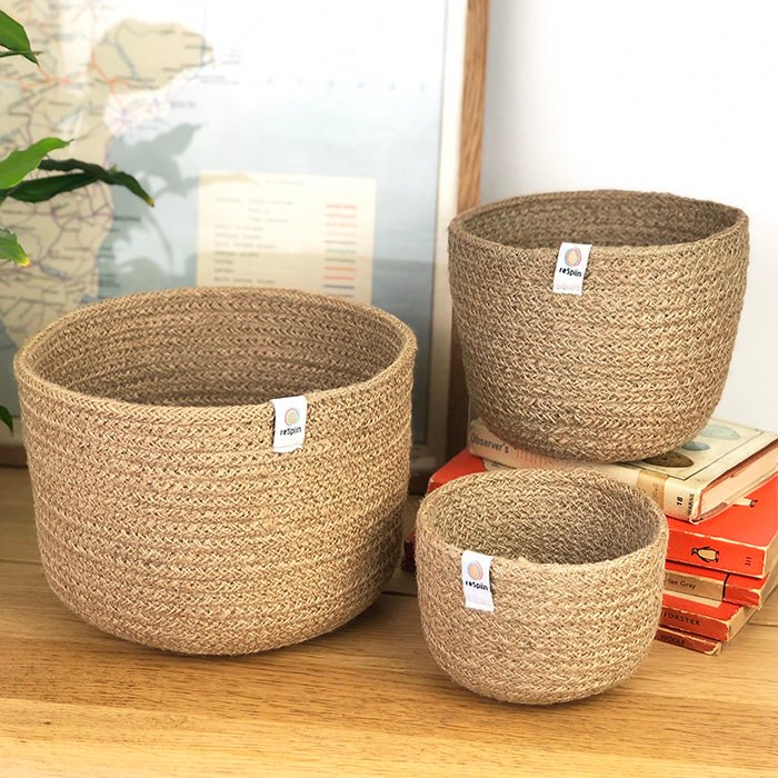 Tall Jute Basket Set - Natural - Green Tulip