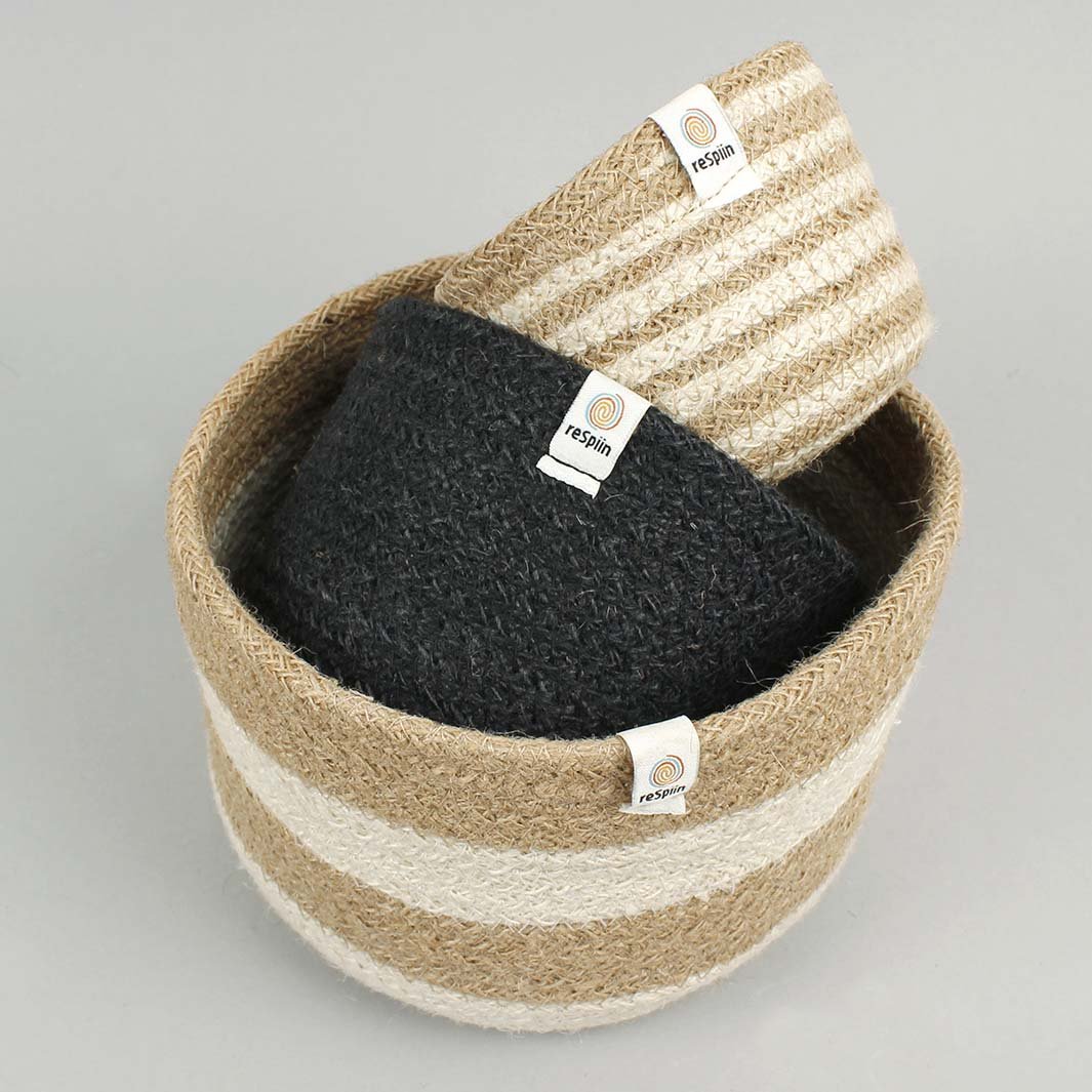 Tall Jute Basket Set - Pebble - Green Tulip