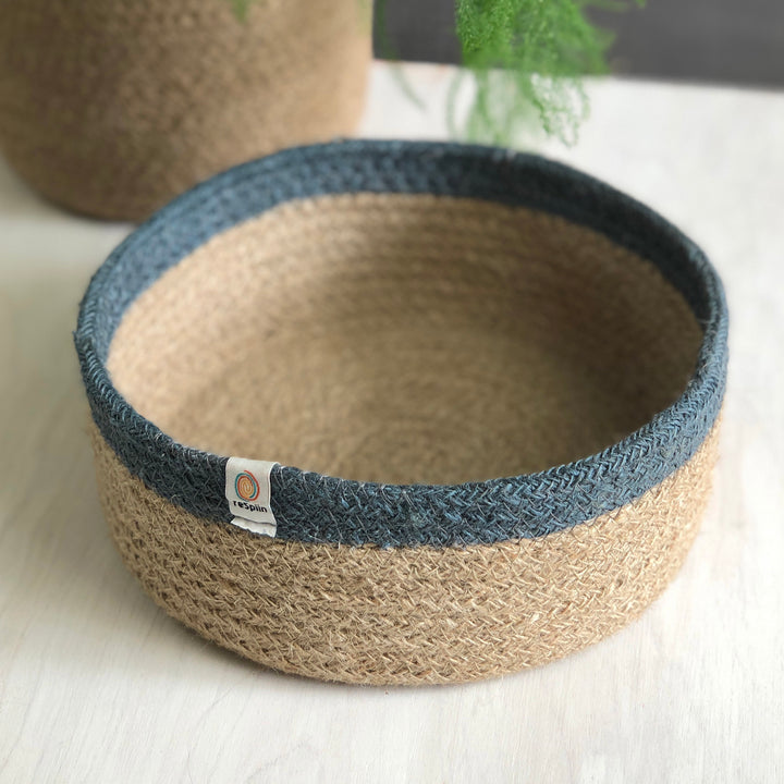 *NQP* Jute Medium Shallow Basket - Natural/Grey