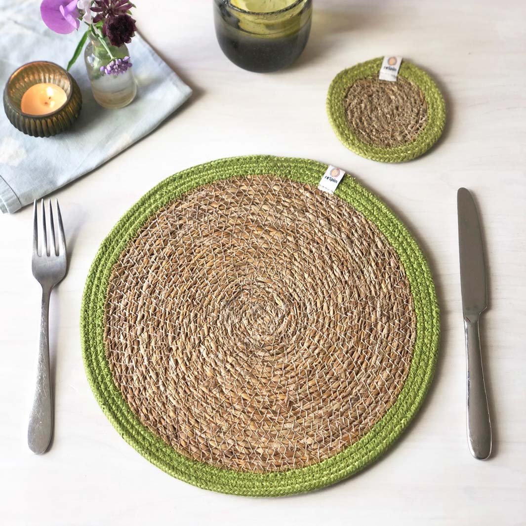 Woven Seagrass + Jute Tablemat - NATURAL/GREEN