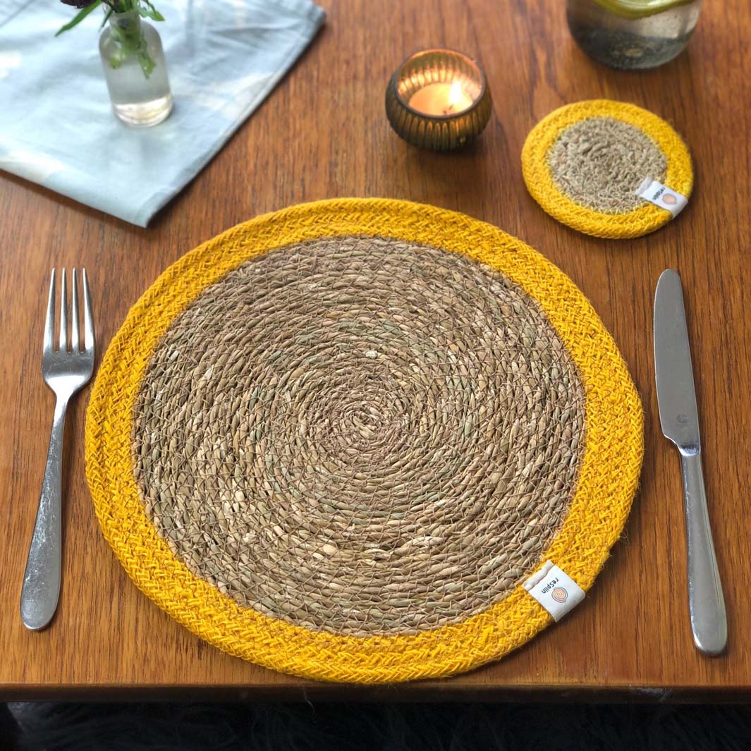 *NQP* Woven Seagrass + Jute Tablemat - NATURAL/YELLOW