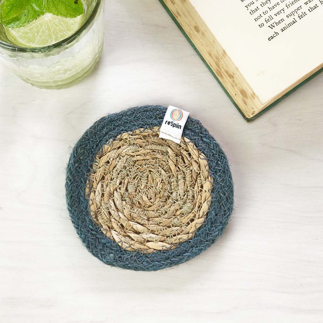 *NQP* Seagrass & Jute Coaster - Natural/Grey