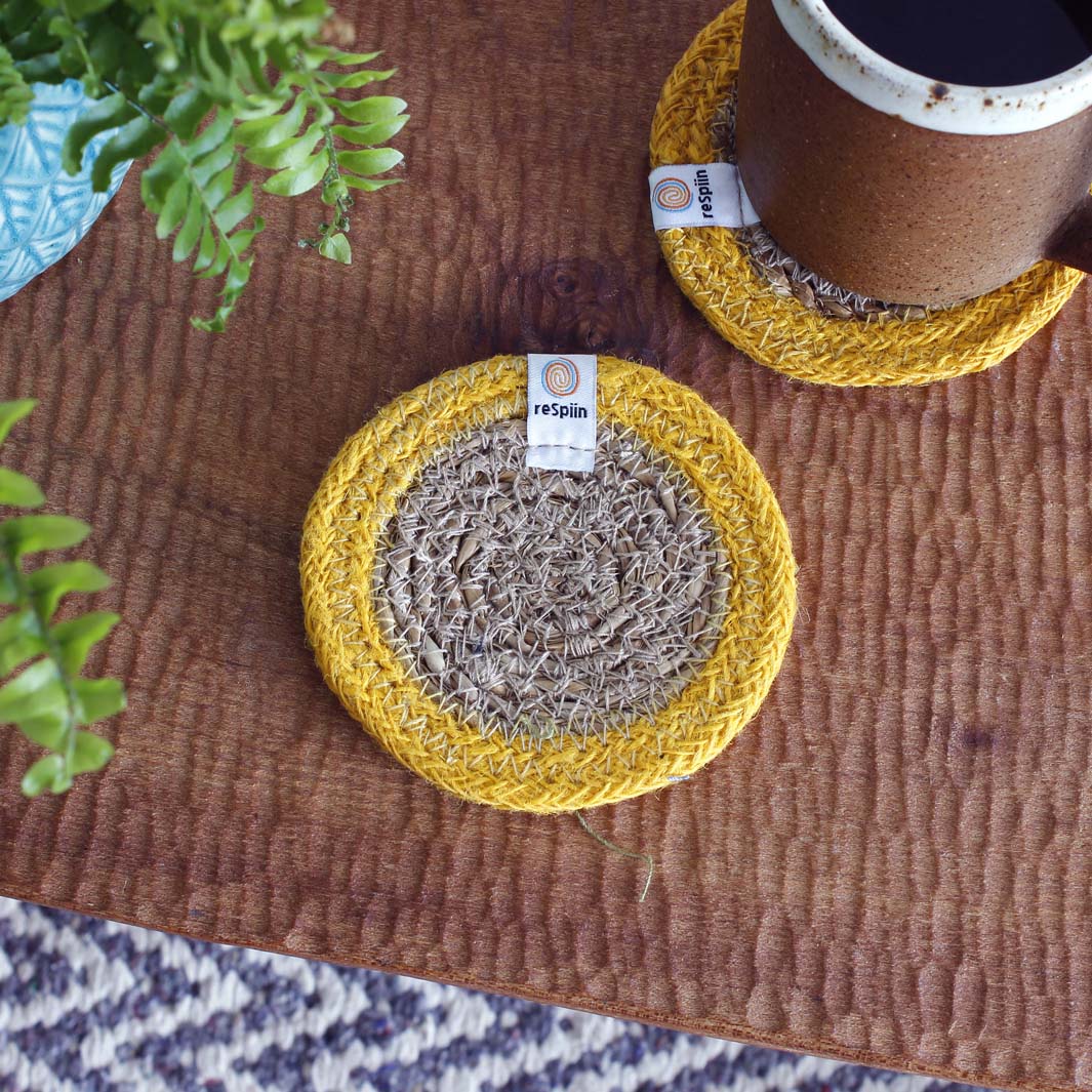 *NQP* Woven Seagrass + Jute Coaster - NATURAL/YELLOW