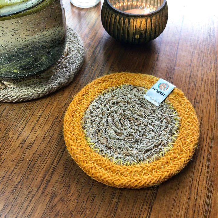 *NQP* Seagrass & Jute Coaster - Natural/Yellow