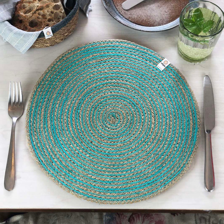 *NQP* Jute Spiral Tablemat - Natural/Turquoise