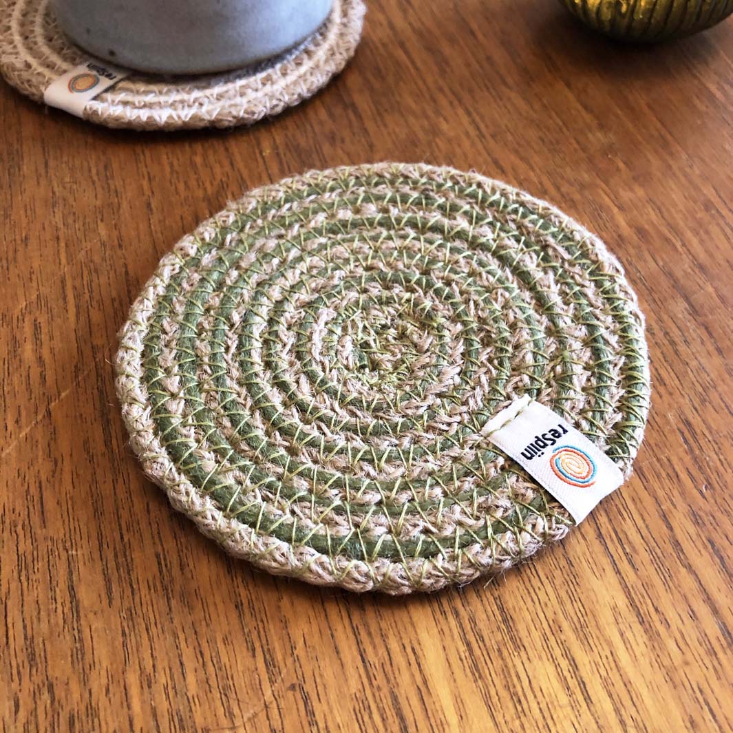 *NQP* Jute Spiral Coaster - Natural/Green