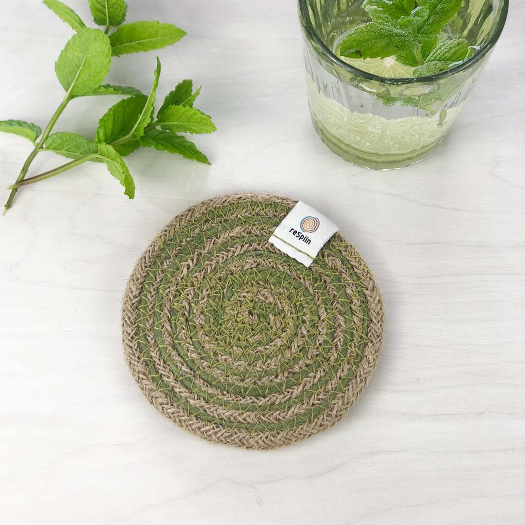 Spiral Jute Coaster - NATURAL/GREEN - Not Quite Perfect