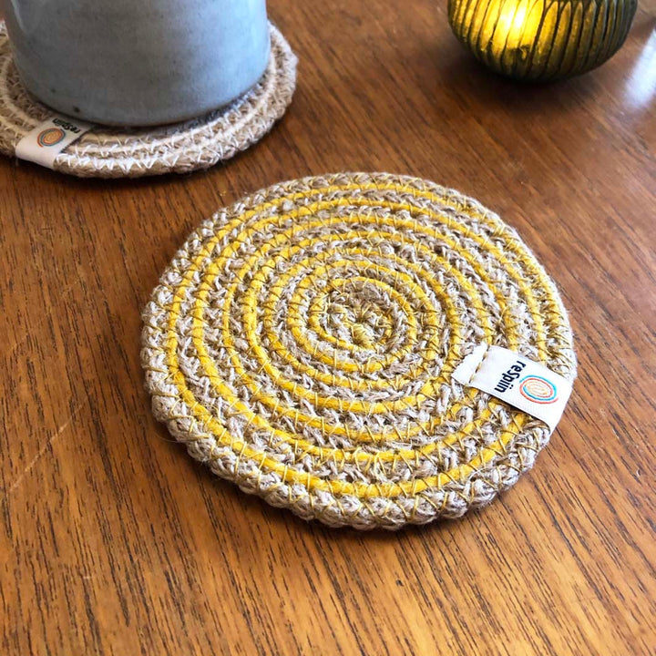 *NQP* Jute Spiral Coaster - Natural/Yellow