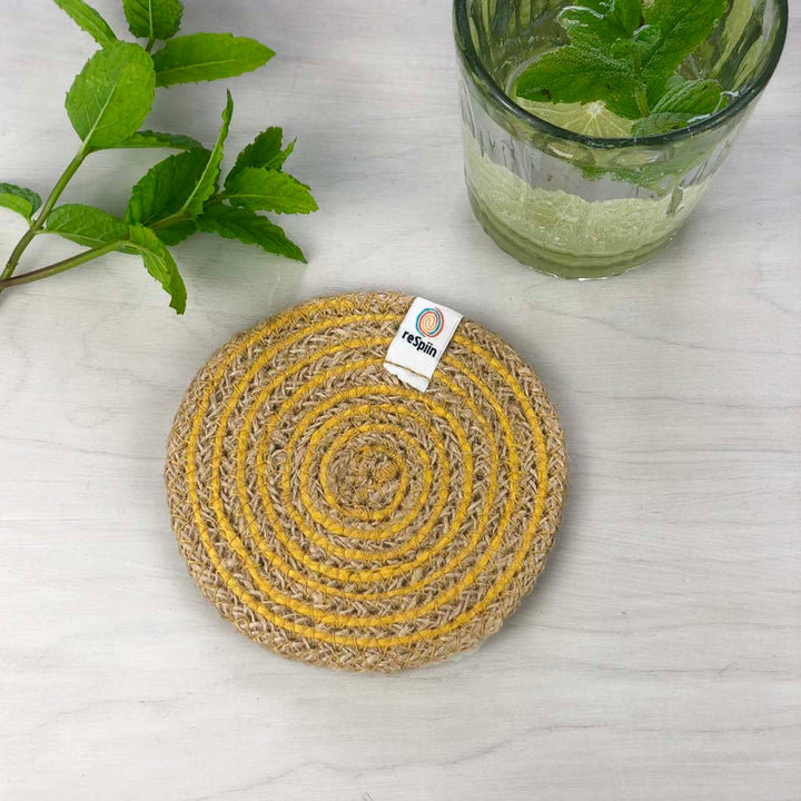 *NQP* Jute Spiral Coaster - Natural/Yellow