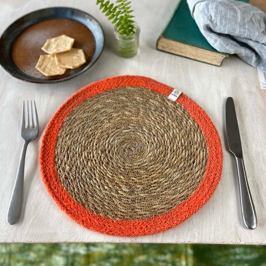 Woven Seagrass + Jute Tablemat - NATURAL/ORANGE