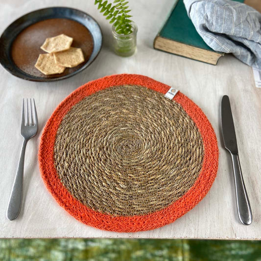 *NQP* Seagrass & Jute Tablemat - Natural/Orange