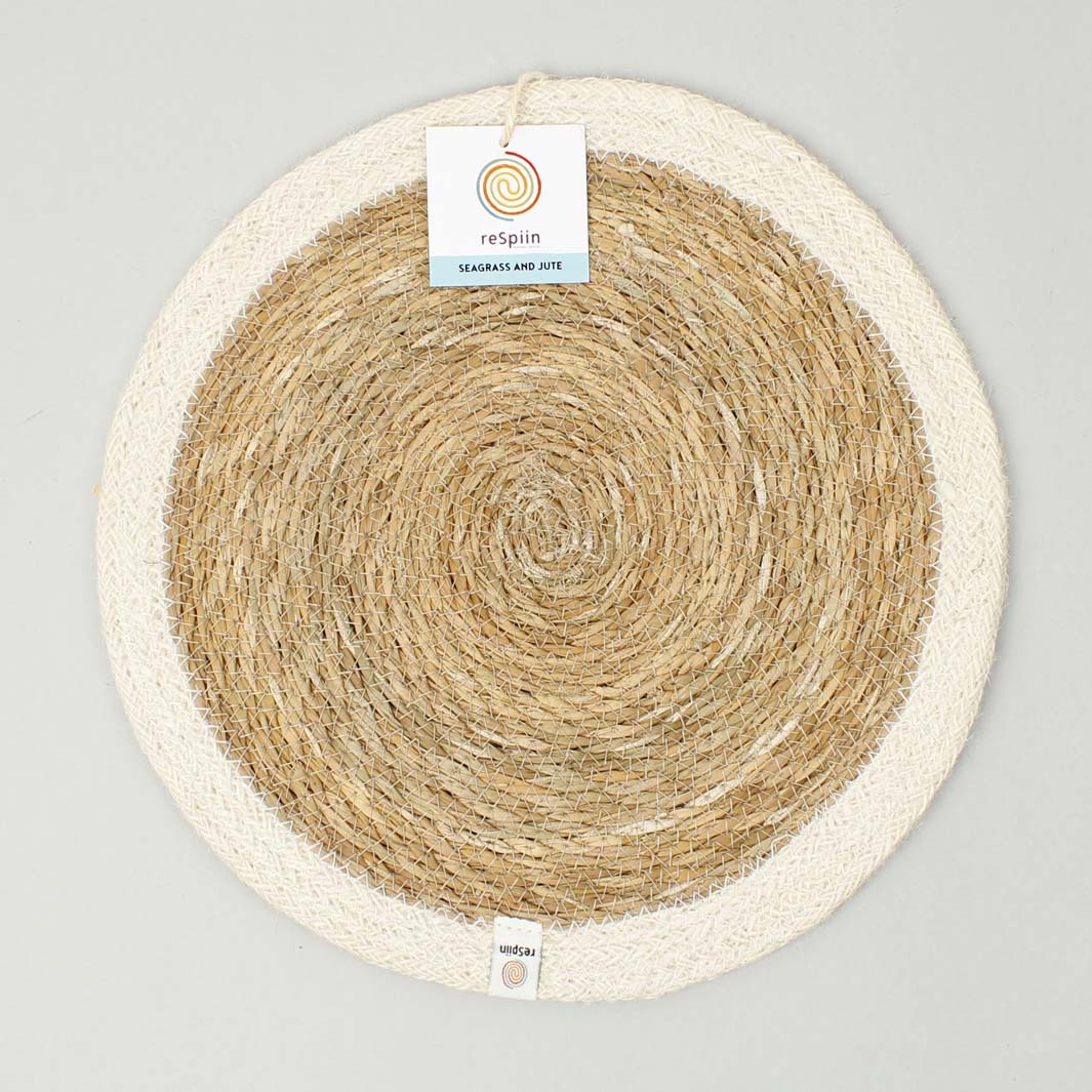 Woven Seagrass + Jute Tablemat - NATURAL/WHITE