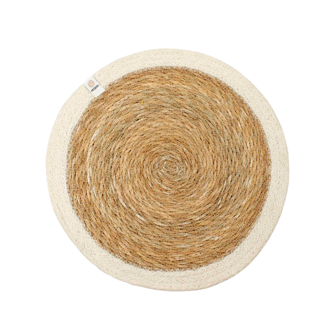 ReSpiin Woven Seagrass + Jute Tablemat - White | Sustainable