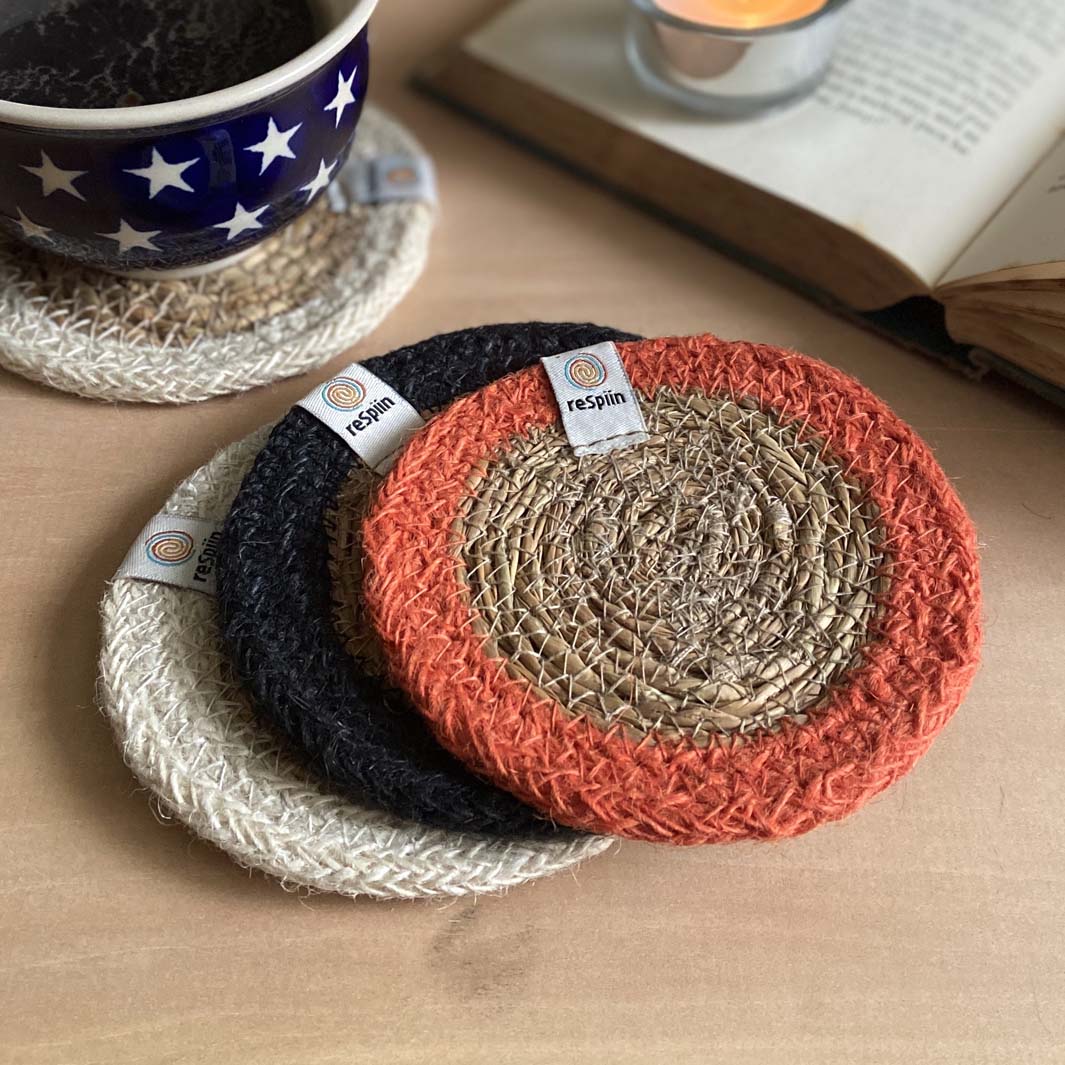 *NQP* Seagrass & Jute Coaster - Natural/Orange