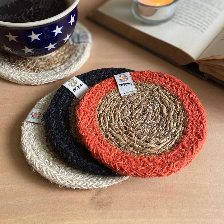 *NQP* Seagrass & Jute Coaster - Natural/Orange