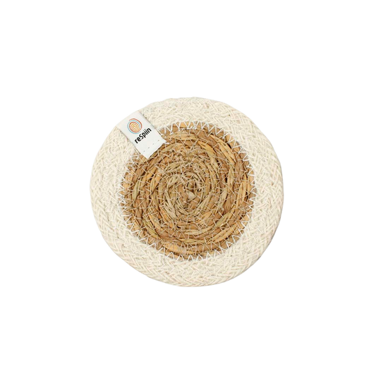 Woven Seagrass + Jute Coaster - NATURAL/WHITE