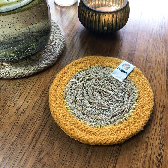Woven Seagrass + Jute Coaster - NATURAL/YELLOW
